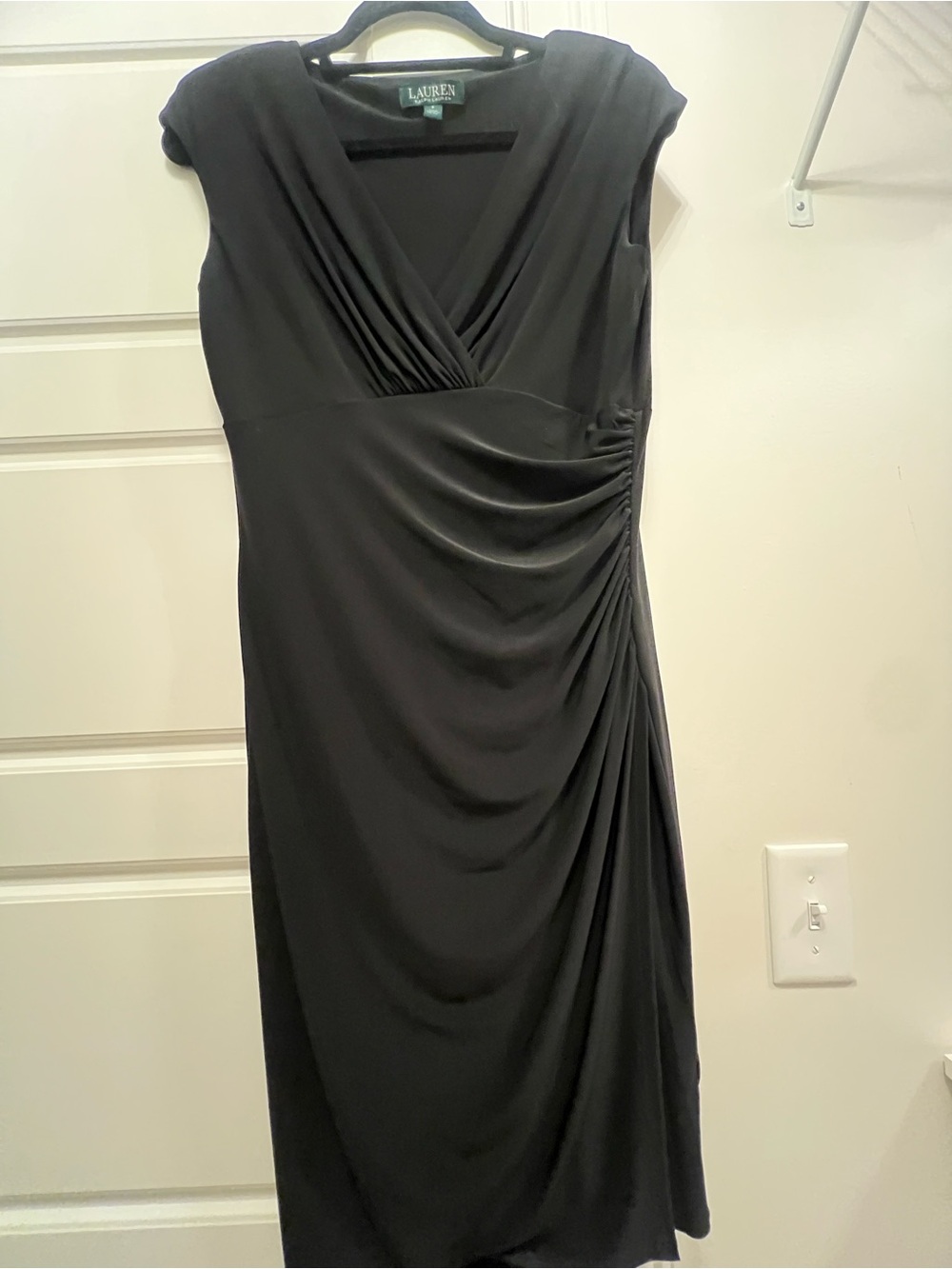 Women’s Lauren by Ralph Lauren Black Draped Cap-Sleeve Dress-Size 8